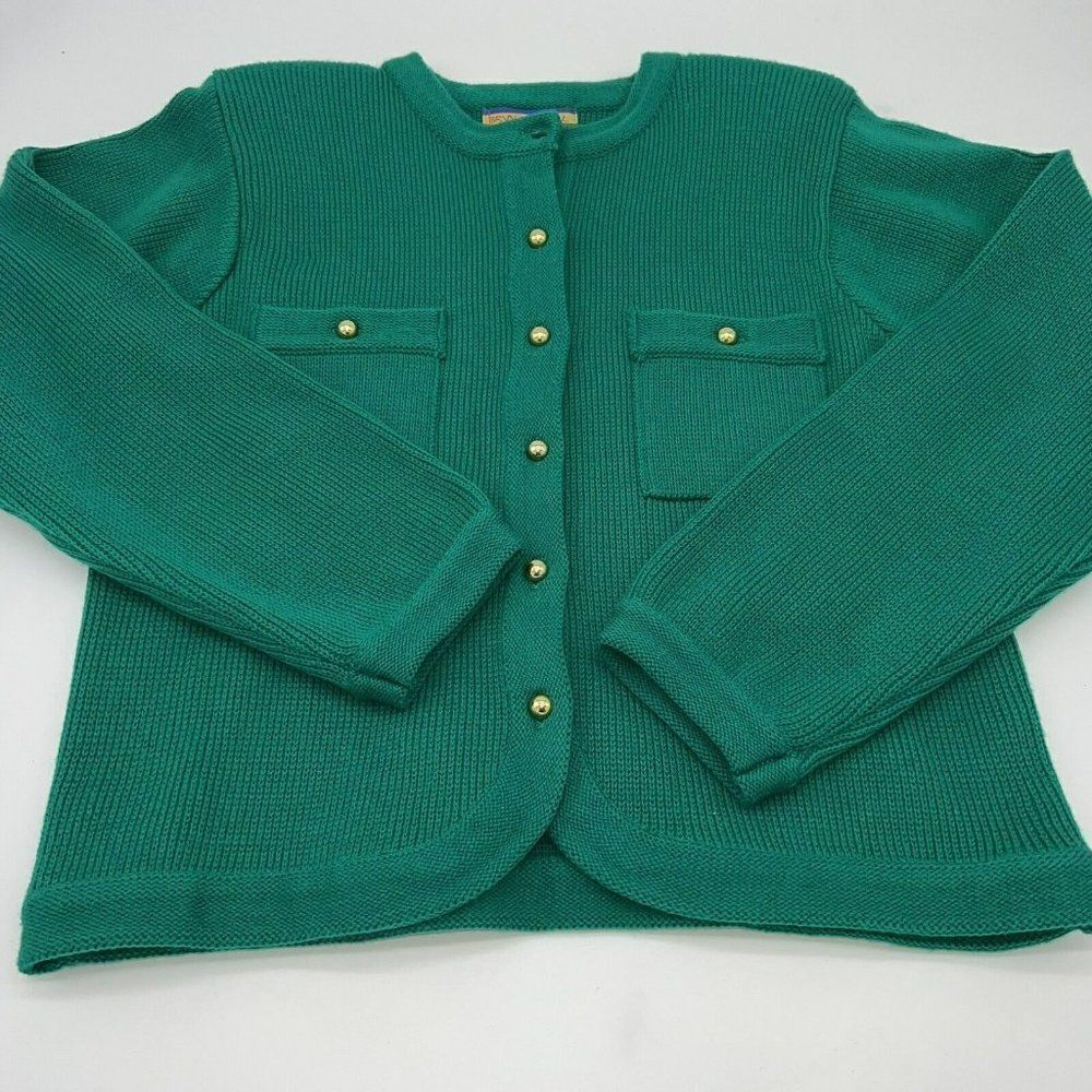 Bryn Connelly Vintage Sweater Acrylic Cardigan Button Up Jacket Green Small